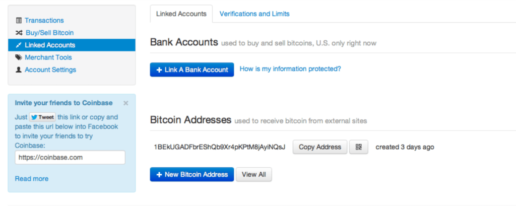 Địa chỉ ví Bitcoin trên ví Coinbase