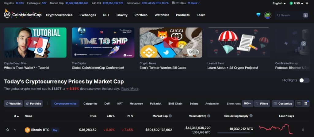 Coinmarketcap phiên bản PC