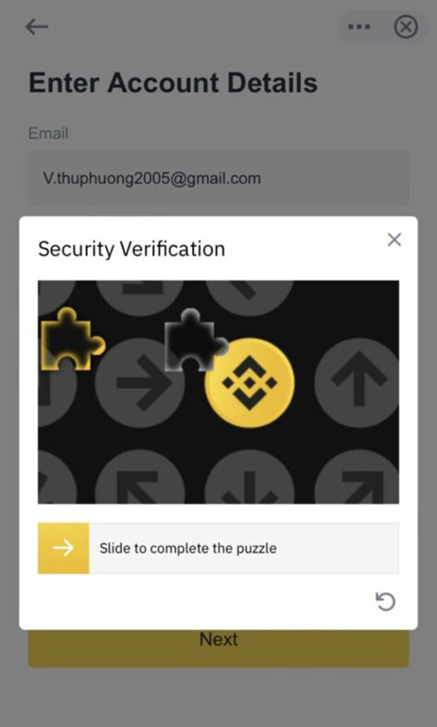 Kéo thả mãnh ghép bảo mật để xác minh Binance Kéo thả mãnh ghép bảo mật