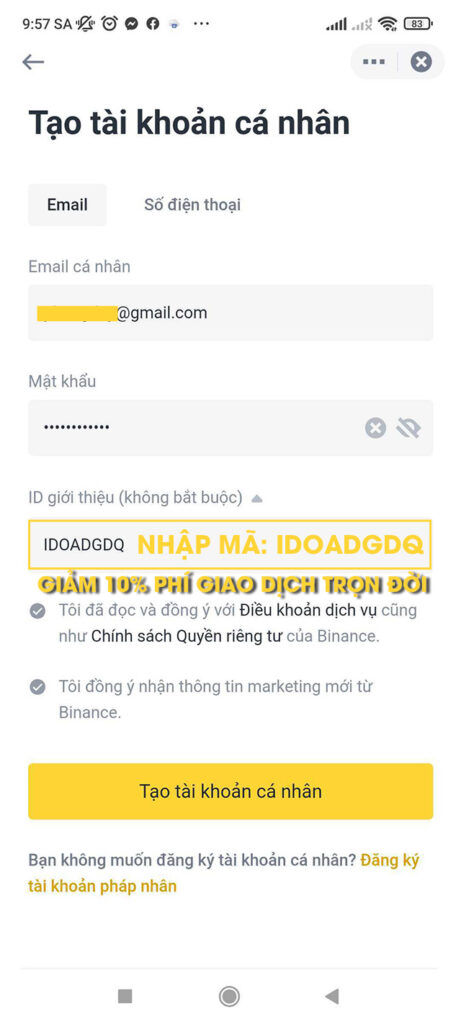 Nhập mã giới thiệu Giảm 10% phí giao dịch