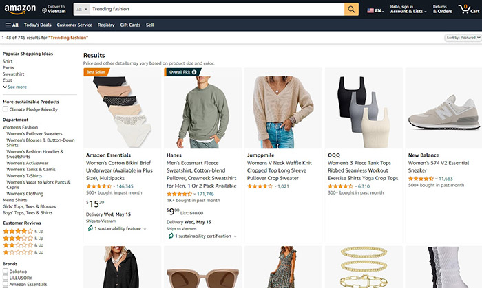Các mặt hàng thời trang bán chạy trên Amazon