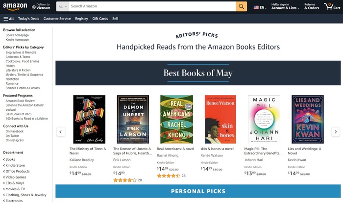 Sách là một trong các mặt hàng bán chạy trên Amazon
